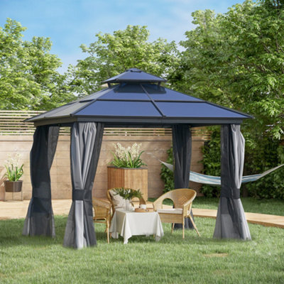 hammo エレファン Outsunny 3x3(m) Polycarbonate Hardtop Gazebo w/ Double Roof