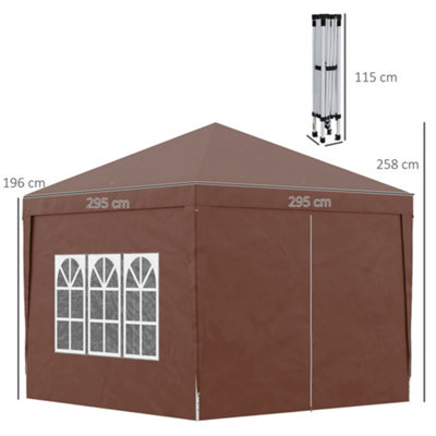 Outsunny 3x3 m Pop Up Gazebo Party Tent Canopy Marquee with Storage Bag Coffee