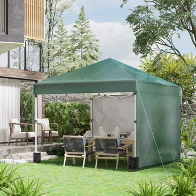 Outsunny 3x3 (M) Pop Up Gazebo Party Tent w/ 2 Sidewalls, Weight Bags, Green