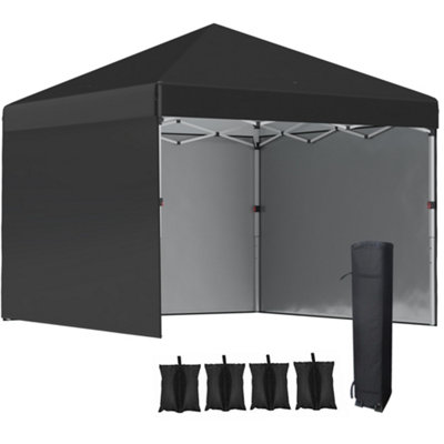 Outsunny 3x3 (M) Pop Up Gazebo Party Tent w/ 3 Sidewalls, Weight Bags, Black