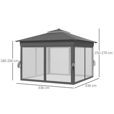 Outsunny 3x3(m) Pop Up Gazebo w/ Solar-Powered LED Lights Netting Grey