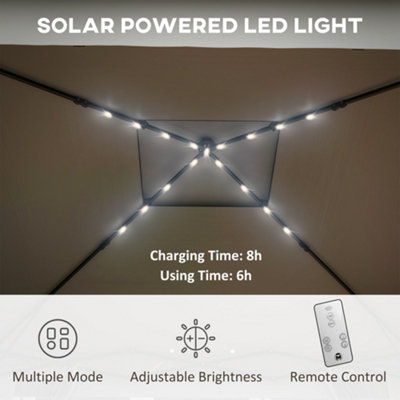 Outsunny 3x3(m) Pop Up Gazebo w/ Solar-Powered LED Lights Netting Grey