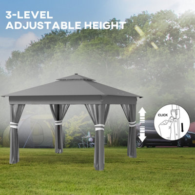 Outsunny 3x3(m) Pop Up Gazebo w/ Solar-Powered LED Lights Netting Grey