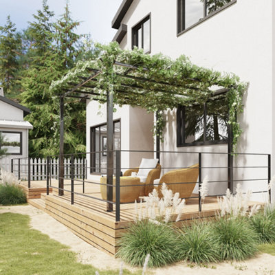 Outsunny 3x3m Metal Gazebo Pergola Grape Trellis Climbing Plants Sun Shelter