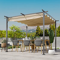 Outsunny 3x3m Outdoor Pergola Metal Gazebo Porch Awning Retractable Canopy Beige