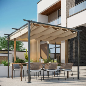 Outsunny 3x3m Outdoor Pergola Metal Gazebo Porch Awning Retractable Canopy