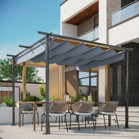 Outsunny 3x3m Outdoor Pergola Metal Gazebo Porch Awning Retractable Canopy