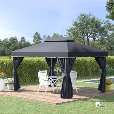 Outsunny 3x4m 2-Tier Gazebo Aluminium Garden Marquee Party Tent Black