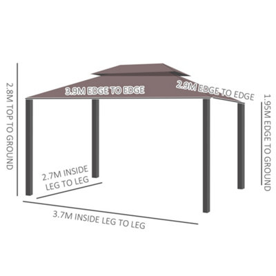 Outsunny 3x4m 2-Tier Gazebo Aluminium Garden Marquee Party Tent Canopy Coffee