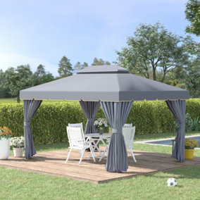 Outsunny 3x4m 2-Tier Gazebo Aluminium Garden Marquee Party Tent Canopy Grey