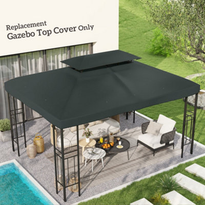 Outsunny 3x4m Gazebo Replacement Roof Canopy 2 Tier Top UV Cover Charcoal Grey