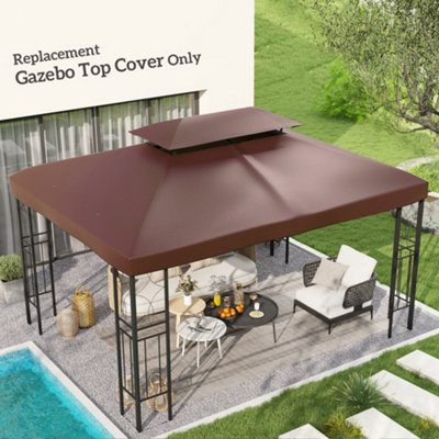 Outsunny 3x4m Gazebo Replacement Roof Canopy 2 Tier Top UV Cover Patio Brown