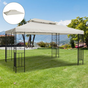 Outsunny 3x4m Gazebo Replacement Roof Canopy 2 Tier Top UV Cover Patio Cream