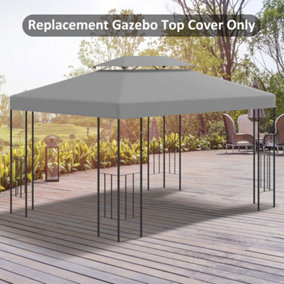 Outsunny 3x4m Gazebo Replacement Roof Canopy 2 Tier Top UV Cover Patio Grey