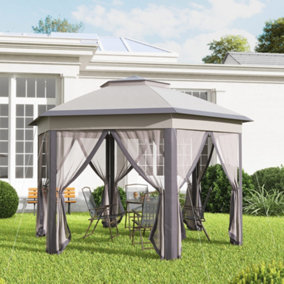 Outsunny 3x4m Hexagon Gazebo w/ Mesh Curtains Outdoor Garden, Beige