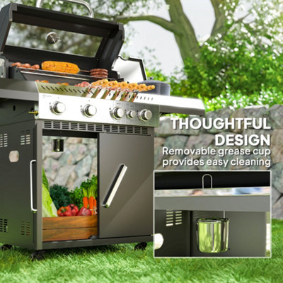Outsunny 4+1 Burner Gas BBQ Grill with Clear View Lid