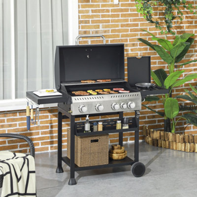 Outsunny 4 1 Burner Propane Gas Barbecue Grill with Thermometer Bottle Opener DIY at B Q