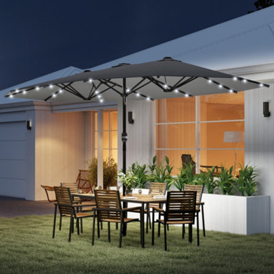 Outsunny 4.4m Double-Sided Sun Umbrella Patio Parasol Solar Lights Dark  Grey | DIY at Bu0026Q