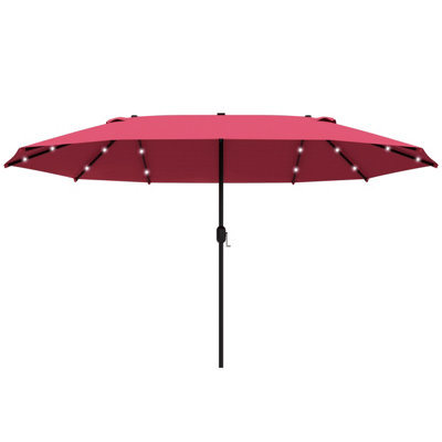 Outsunny 4.4m Double-Sided Sun Umbrella Patio Parasol Solar Lights Wine Red