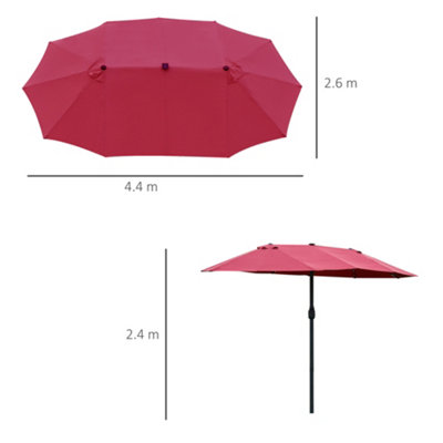 Outsunny 4.4m Double-Sided Sun Umbrella Patio Parasol Solar Lights Wine Red