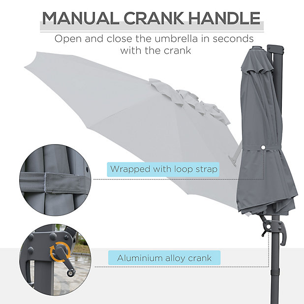 Outsunny 4.5 m Double Garden Parasol Umbrella Crank Handle Grey