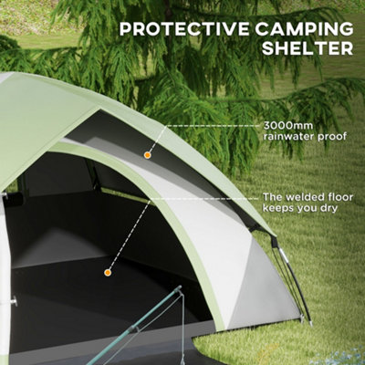 Outsunny 4-5 Man Camping Tent w/ Sewn-in Groundsheet, 3000mm Waterproof, Green