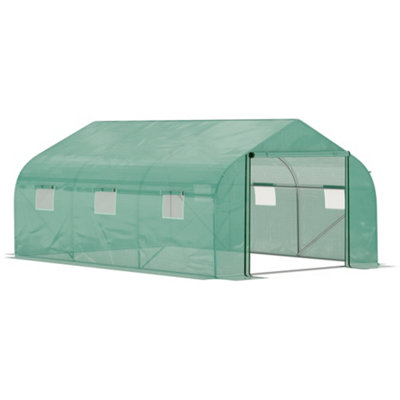 Outsunny 4.5 x 3 x 2m Outdoor Tunnel Greenhouse w/ Roll Up Door 6 Windows
