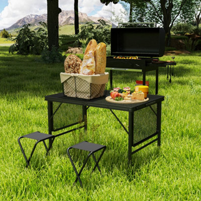 Outsunny Portable Folding Table, Height Adjustable Metal