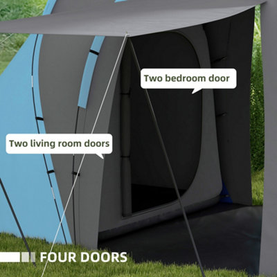 Outsunny 4-6 Man Camping Tent with 2 Bedroom and Living Area, Grey and Blue