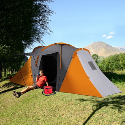 Outsunny 4-6 Man Camping Tent with Bedroom and Living Area, Grey - Main Image
