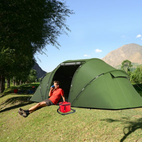 Outsunny 4-6 Persons Camping Tent Dome Family Travel Group Hiking Room Fishing, Green