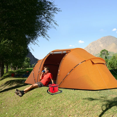 Outsunny 4-6 Persons Camping Tent Dome Family Travel Group Hiking Room Fishing, Orange