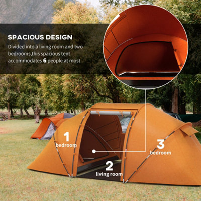 Outsunny 4-6 Persons Camping Tent Dome Family Travel Group Hiking Room Fishing, Orange