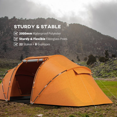 Outsunny 4-6 Persons Camping Tent Dome Family Travel Group Hiking Room Fishing, Orange