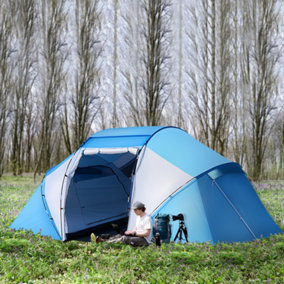 Outsunny 4-6 Persons Camping Tent Dome Family Travel Group Hiking Room Fishing, Sky Blue