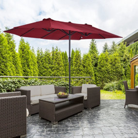Outsunny 4.6M Garden Patio Umbrella Canopy Parasol Sun Shade w/o Base Wine Red