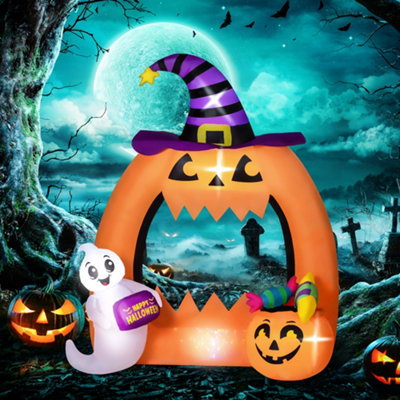 Outsunny 4.9FT Tall Halloween Inflatable Pumpkin Archway w/ Cute Ghost