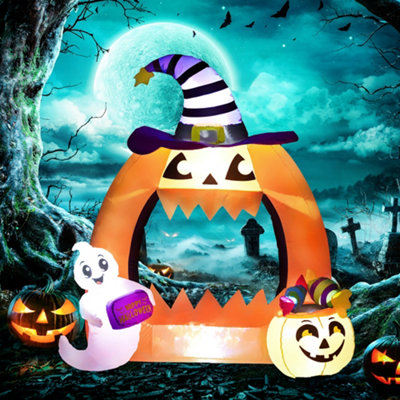 Outsunny 4.9FT Tall Halloween Inflatable Pumpkin Archway w/ Cute Ghost