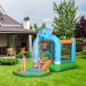Outsunny 4 in 1 Inflatable Elephant-Themed Water Park, for 3-8 Years