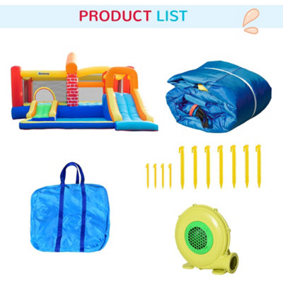Outsunny 4 in 1 Kids Bouncy Castle Extra Large Double Slides & Trampoline Design Inflatable House Pool Climbing Wall