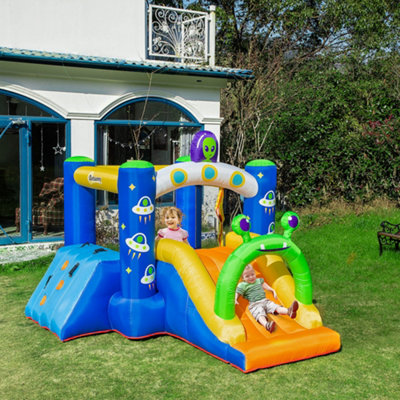 Outsunny 4 in 1 Kids Bouncy Castle Large Alien Style Inflatable House ...