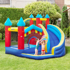 Outsunny 4 In 1 Kids Bouncy Castle, Large Inflatable House w/ Trampoline, Slide, Water Pool, Climbing Wall, Includes Blower, Bag