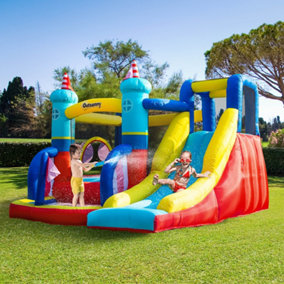 Outsunny 4 in 1 Kids Bouncy Castle Large Sailboat Style Inflatable House Slide Trampoline Water Pool Climbing Wall