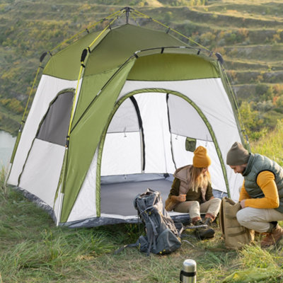 Outsunny 4 Man Pop Up Tent Camping Backpacking Dome Tent, Green