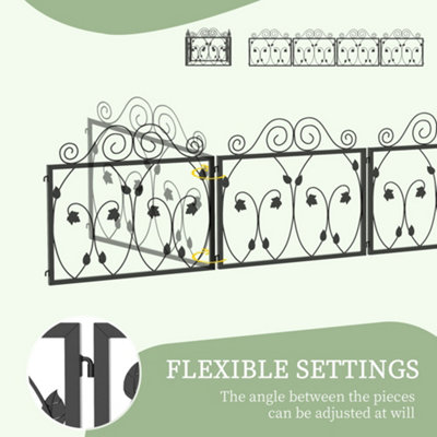 Outsunny 4 Panels Decorative Garden Fence Metal Wire No Dig Fencing Black