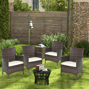Outsunny 4 PC Outdoor Rattan Armchair Wicker Dining Chair Set for Garden Brown