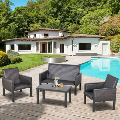 Outsunny 4 PCs Aluminum Rattan Outdoor Sofa Set Conservatory Furniture