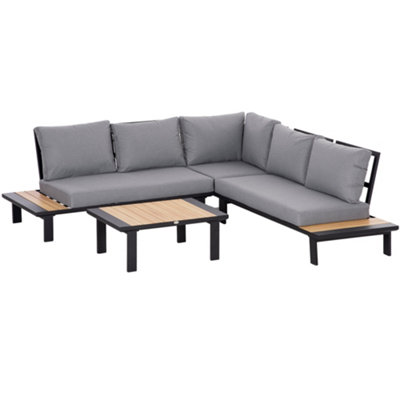 Outsunny 4 PCS Garden Furniture Conversation Set w/ Loveseat Table, Grey