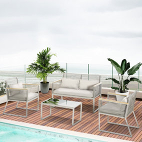 Outsunny 4 PCS Patio PE Rattan Outdoor Sofa Set, Conservatory Furniture