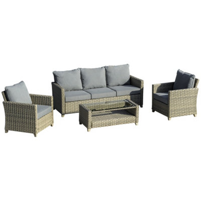 Outsunny 4 PCS Patio PE Rattan Sofa Set, Outdoor Conversation Furniture